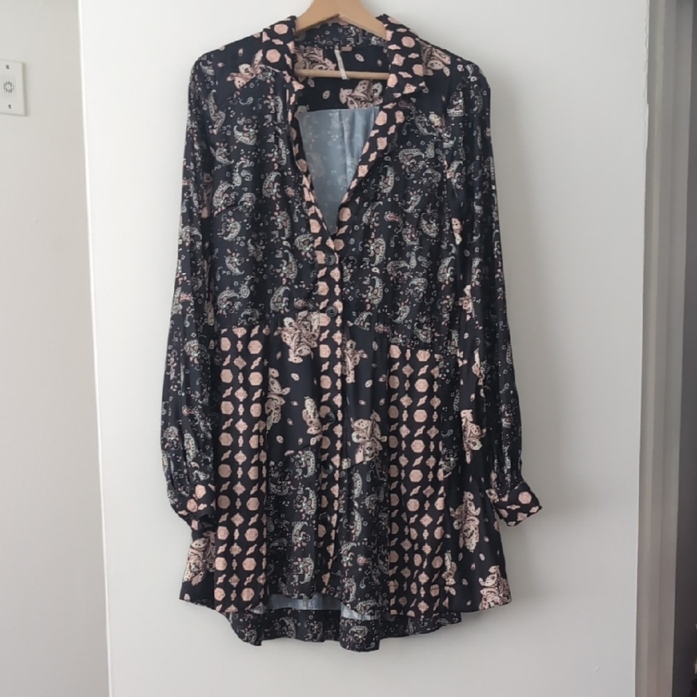 Free People Black and Pink Midi Dress